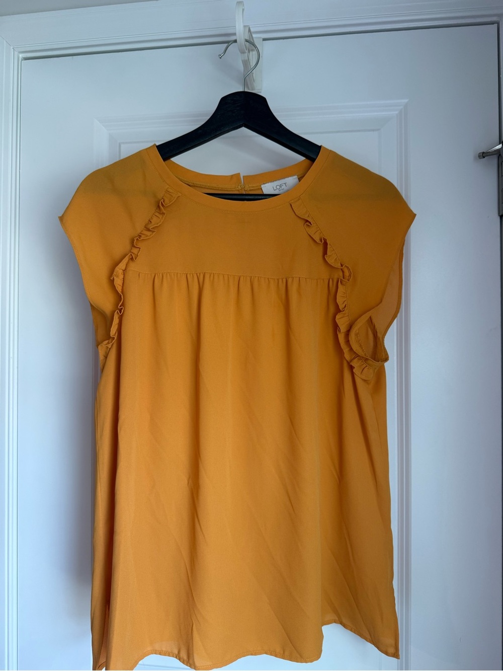 LOFT Mustard Yellow Ruffle Cap-Sleeve Blouse